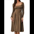 thumbnail image 3 of Vestido Midi Informal de Larga con Cuello Cuadrado para Mujer, Moda de y Otoño Marrón L, 3 of 10