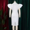 thumbnail image 6 of AURA Women’s Beaded Bodycon Midi Dress Ruffle Short Sleeves Half High Neck Zipper Solid Color S-5XL, 6 of 8