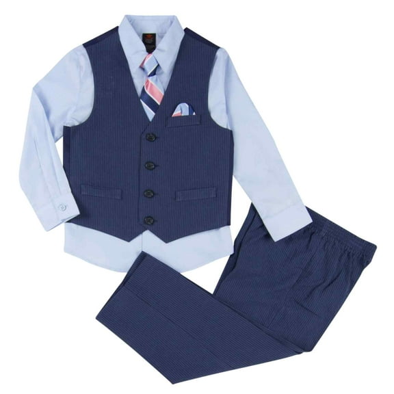 Dockers Infant Boys 4pc Blue Pinstripe Dress Up Outfit Shirt, Tie, Vest & Pants