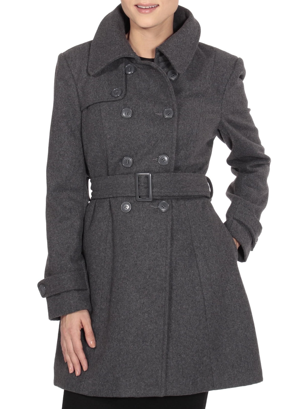 Keira Women's Trench Coat Double Breasted Wool Jacket Belted Blazer Gray 2XL