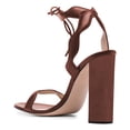 thumbnail image 3 of FSJ Women Open Toe Wavy Edge Strappy Sandals Ankle Strap Chunky Block High Heels Lace up Party Date Office Shoes Size 8 Saddle Brown, 3 of 4