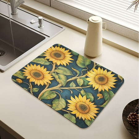 

Sunflowers Drying Mat Diatomaceous Earth Super Absorbent Non-slip Rubber Sole Heat Resistant 230 Degrees Fahrenheit 15.7×11.8in