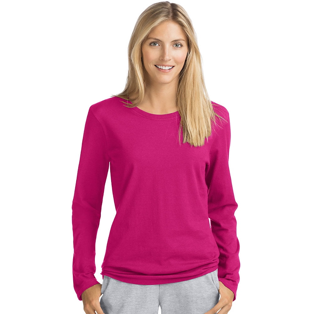 Hanes Women's Long-Sleeve Crewneck T-Shirt - O9133 - Walmart.com