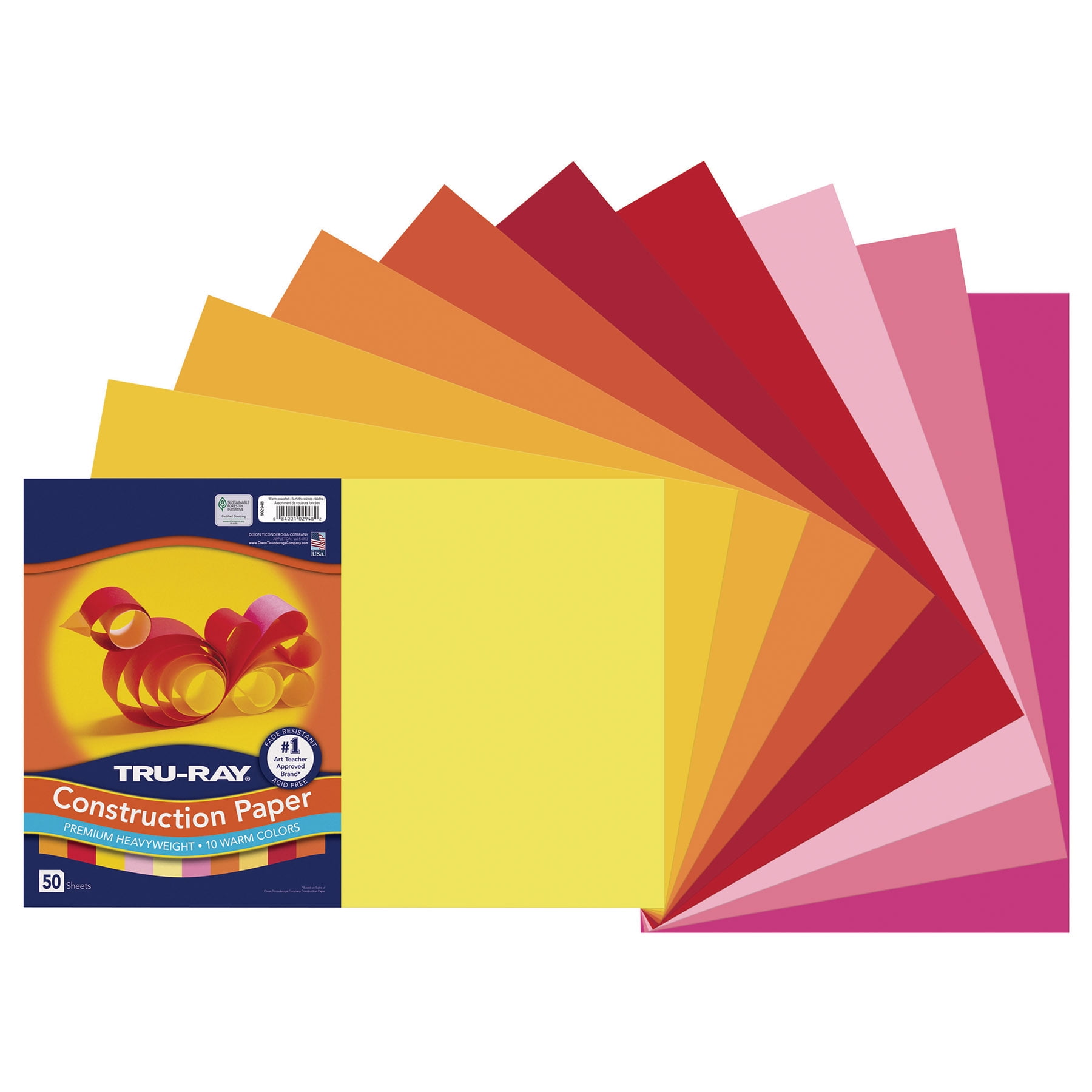 Tru-Ray Construction Paper, Heavyweight, Warm Assorted, 12" x 18", 50 Sheets Per Pack, 5 Packs