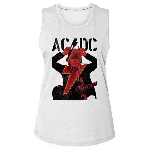 AC/DC Angus Horns and Bolt White Women's Muscle Tank Top T-Shirt