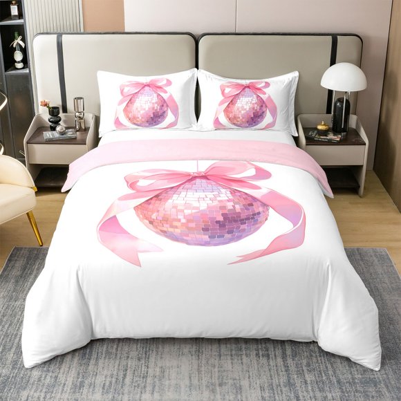 Erosebridal Kawaii Bow 100% Cotton Comforter Cover Full For Teens,Disco Ball Bedding Full Size,Old Fashion Decor,Reversible,Lightweight,3pcs(No Comforter)
