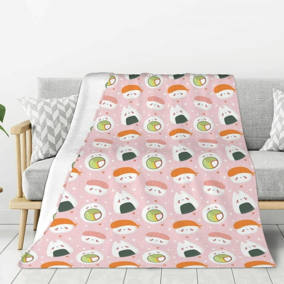Hirioo Cute Sushi (2) for Flannel Blanket, Cozy and Warm Throw for Bed or Couch ,Perfect for All Seasons-
