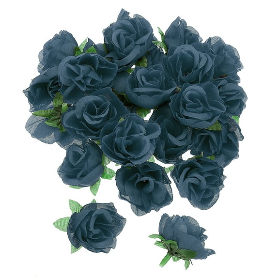 Uxcell Mini Rose Artificial Flowers Bulk 1.2 Inch, Silk Cloth Small Fake Flower Heads, Mist Blue 50 Pcs