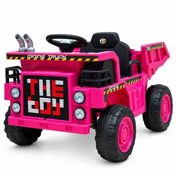 FUPOJH 12V Ride On Dump Truck for Kids, Electric Truck, Electric Construction Vehicle Toy with Electric Dump Bed, Parents Remote, Bluetooth, Ages 3-5,Pink