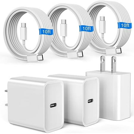 Quyaojz for iPhone 17 16 15 Charger Fast Charging 3 Pack PD 20W USB C Charger with 10FT Cord USB C Cable Type C Chargers Block Compatible With iPhone 17/17 Pro/16/16 Plus/16 Pro/1516(White)