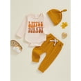 thumbnail image 2 of Suealasg 3Pcs Baby Boys Girls Thanksgiving Outfit 3 6 9 12 Months Infant Long Sleeve Letter Print Romper Long Pants Hat Set, 2 of 8