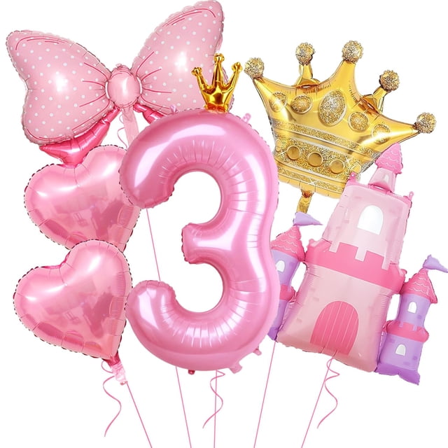 Set de globos tipo princesa para decoración de fiesta de tercer cumpleaños para niñas