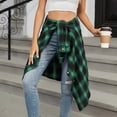 thumbnail image 4 of Caqnni Womens Flannel Plaid Shirts Roll Up Long Sleeve Pockets Mid-Long Casual Boyfriend Shirts Long Coats (Green,M), 4 of 8