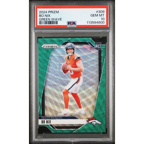 Graded 2024 Panini Prizm Bo Nix #309 Green Wave Rookie RC Football Card PSA 10 Gem Mint