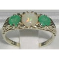 thumbnail image 3 of LBG British Made Luxury Solid 10K White Gold Natural Opal & Emerald Trilogy Ring, 3 of 6
