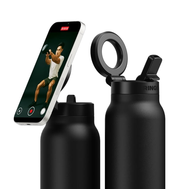 Botella de agua Ringo PRO con soporte magnético para teléfono de 700 ml, color negro