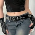 thumbnail image 3 of HEVIRGO Punk Rock Rivet Belt Studded Belt Grommet Threads Belt Square Rivets Pyramid Metal Inlays Adjustable Straps Imitation Leather Belt, 3 of 8
