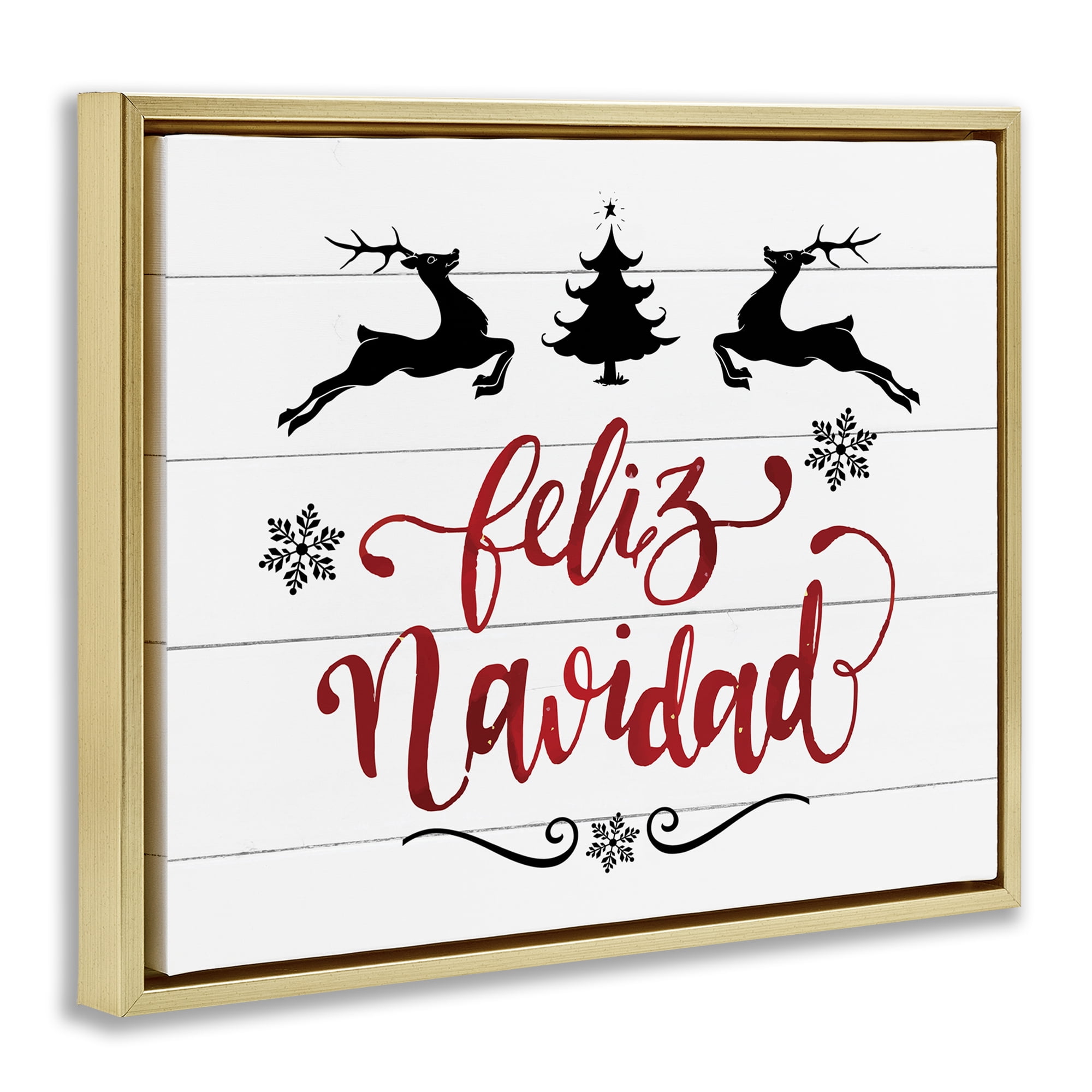 Stupell Industries Feliz Navidad con Renos Holiday Painting Gold Floater Framed Art Print Wall Art, 31 x 25