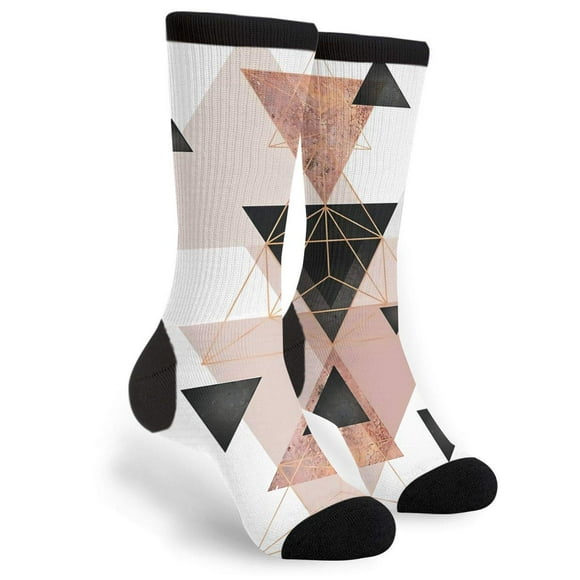 Geometric Triangles In Blush And Rose Gold Casual Cool 3D Printed Crazy Funny Colorful Fancy Novelty Graphic Crew Tube Socks