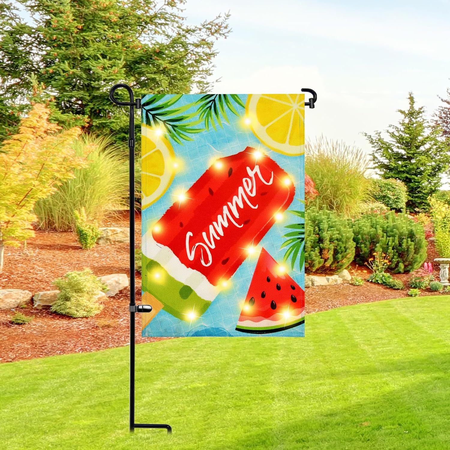 Garden Flag Stand Holder Pole,Premium Powder-Coated Weather-Proof Metal Paint Yard with 1 Tiger Clip and 2 Spring Stoppers,House Pole for Outdoor Lawn