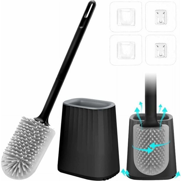 Juego de cepillo de baño y soporte con cabezal de cepillo de silicona, juego funcional con mango duradero para un juego de baño completo, fácil de limpiar y organizar para su espacio