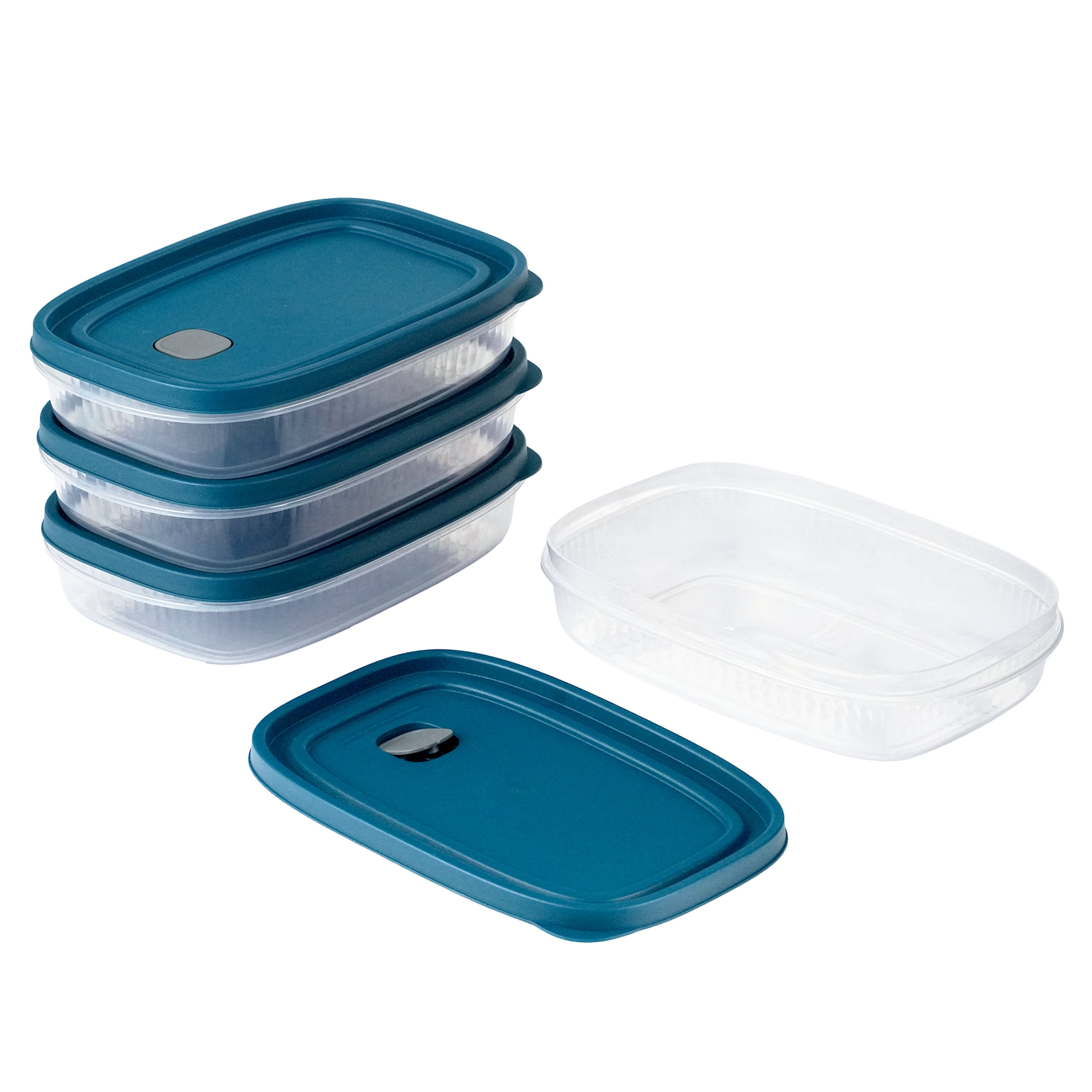 (3 pack) Mainstays Reusable Food Storage Container, Medium Rectangle, Plastic, 4-Pack, 4 Containers with Lids, 5.2 Cups, Ideal for Meal Planning