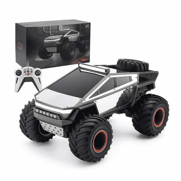 MIADEAL Remote Control Tesla Truck, Chrome Metal Shell, Large 1:12 Scale RC, Includes Extra Wheel and Rechargeable Battery