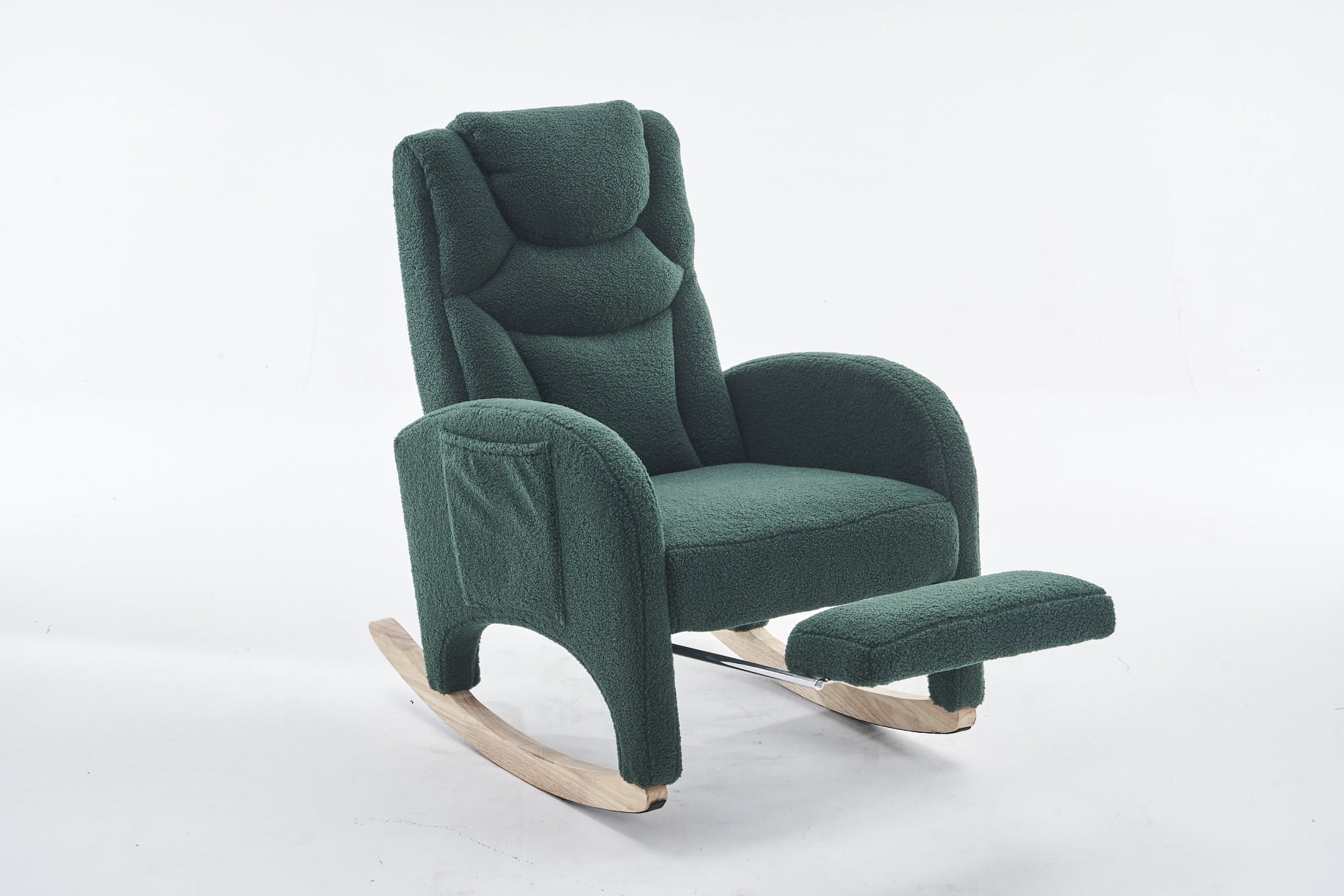 Rocking Chair Nursery, Nursery Rocking Chairs with Adjustable Footrest & Side Pocket, Comfy Rocking Chairs in Teddy Fabric, Reading Arm Glider Chair for Bedroom, Living Room, Office, Green