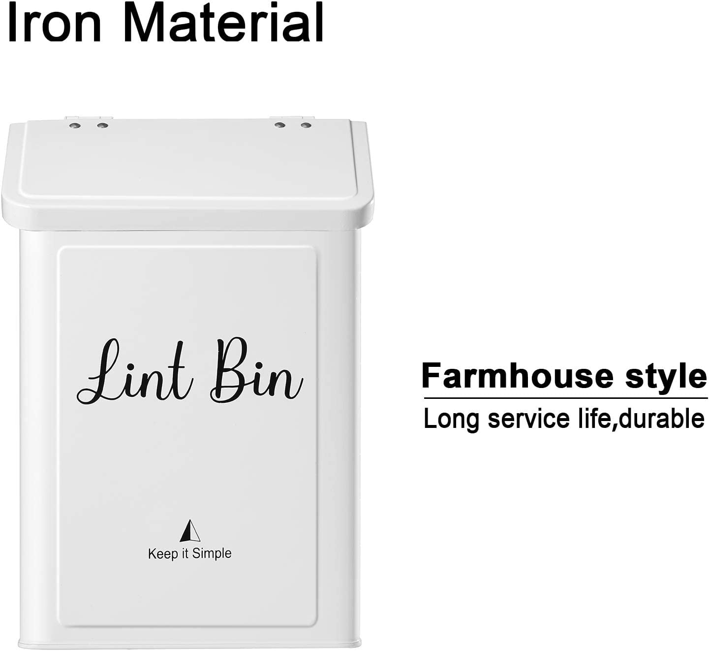 SUBEKYU Metal Magnetic Lint Bin for Laundry Room, Wall Mounted Lint Box Holder Trash Can with Lid for Dryer,Lint Basket for Laundry Room,White