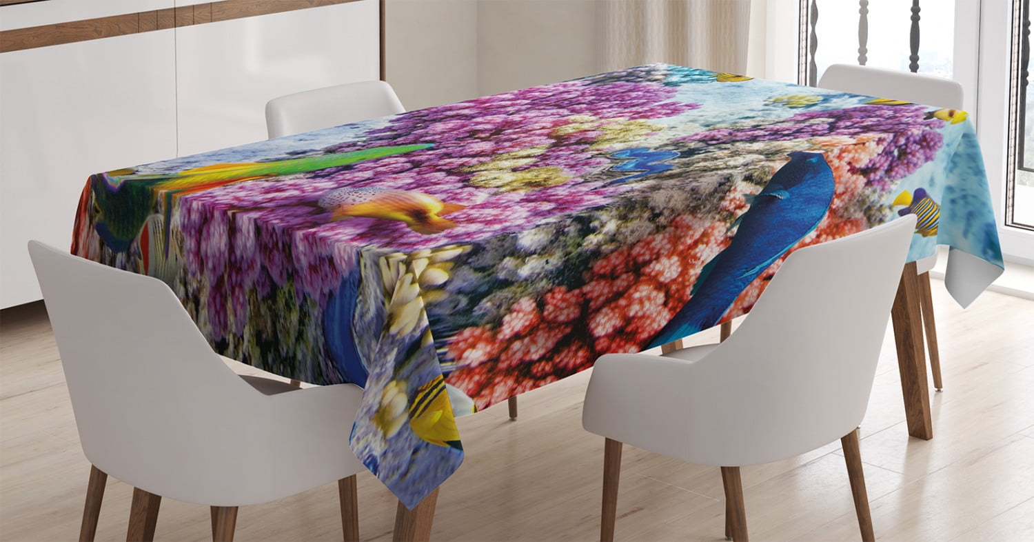 52 X 70 Dining Room Kitchen Rectangular Table Cover Ambesonne Nautical Tablecloth Multicolor Colony Group of Corals in Tropical Ocean Island Leisure Plant Animals Art Print