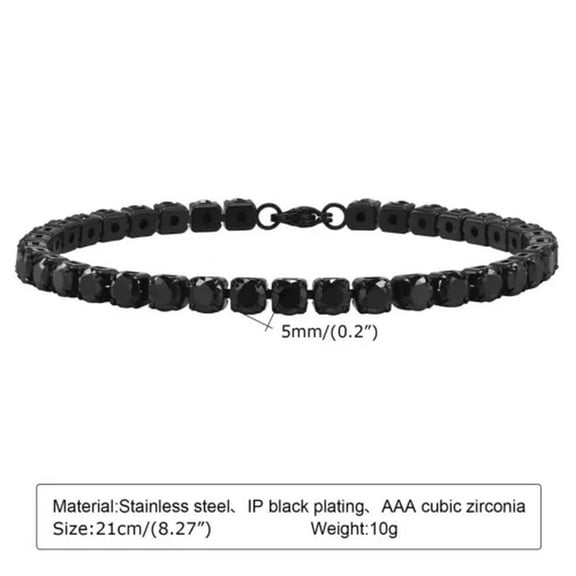 316L Stainless Steel Men Women's Anniversary Black CZ Chain 19cm/21cm Bracelet