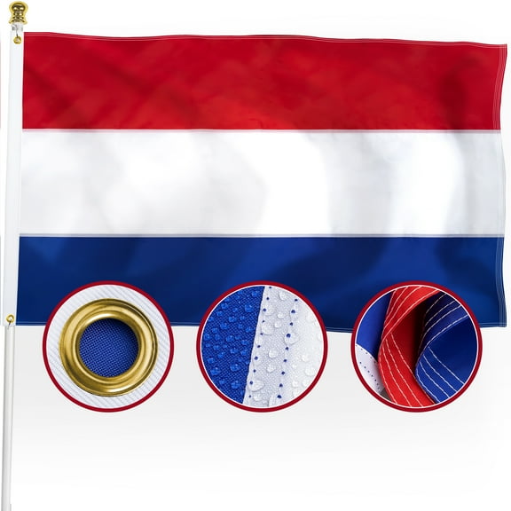 DANF Netherlands Dutch Flag 3x5 Outdoor, Double Sided Heavy Duty 210D Nylon Holland National Country Flag with Sewn Stripes/4 Stitch Hemming/Brass Grommets