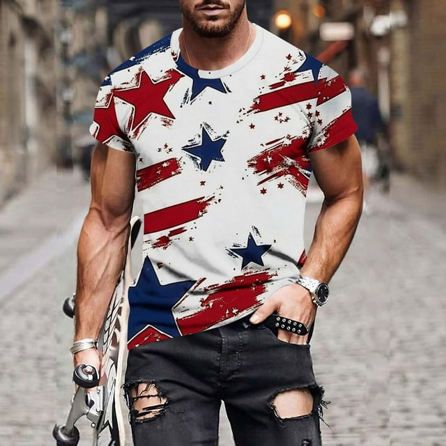 Tops para hombre, blusas y camisas de manga corta con cuello redondo para hombre, camiseta con cuello redondo y estampado para hombre, blusa informal de poliéster de manga corta a la moda para hombre.