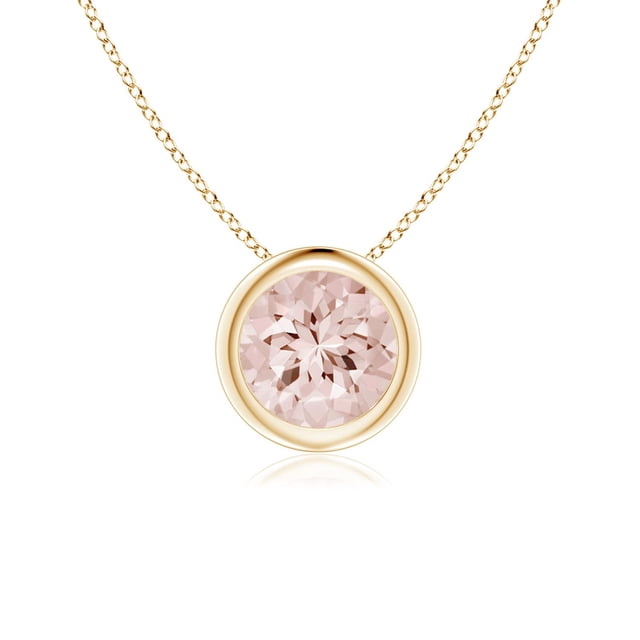 Angara Collier en Morganite Naturel - Pendentif Solitaire Rond en Morganite avec Lunette en Or Jaune 14K pour Femmes