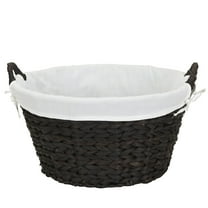 Household Essentials Round Wicker Laundry Basket with Handles, Whimsical Water Hyacinth Basket, Supportive Metal Frame, Removable Polyester Liner, Handwoven, Well-Structured and Versatile, Brown