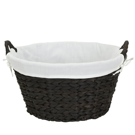 Household Essentials Round Wicker Laundry Basket with Handles, Whimsical Water Hyacinth Basket, Supportive Metal Frame, Removable Polyester Liner, Handwoven, Well-Structured and Versatile, Brown