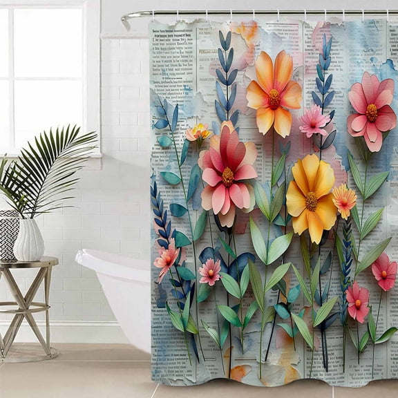 Spring Floral Bathroom Curtain 78 Inch Shower Curtain with Hooks, Farmhouse Flowers Summer Botanical Waterproof Polyester Bath Curtain Washable Bathtub Curtain 36''x 78''