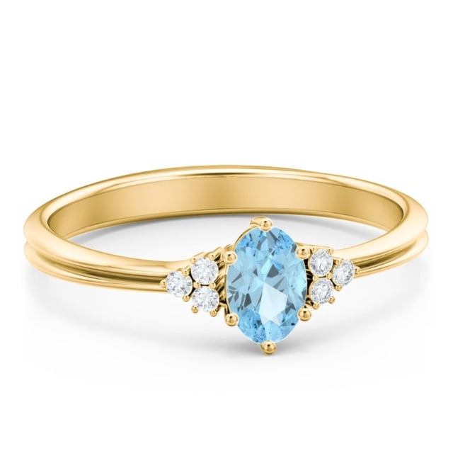 Birthstone Oval Ring with Shoulder Accents - Blue Topaz (December)