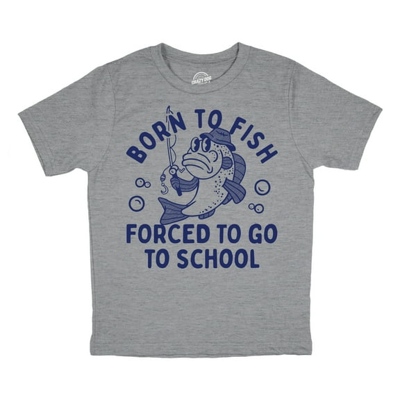 Youth Funny T Shirts Born to Fish Forced to Go to School Sarcastic Graphic Novelty Tee for Young Kids