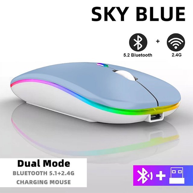Ratón inalámbrico Bluetooth para tableta, teléfono, retroiluminación RGB recargable, para iPad, PC, portátil, tableta, teléfono, ratón USB de 2,4 GHz