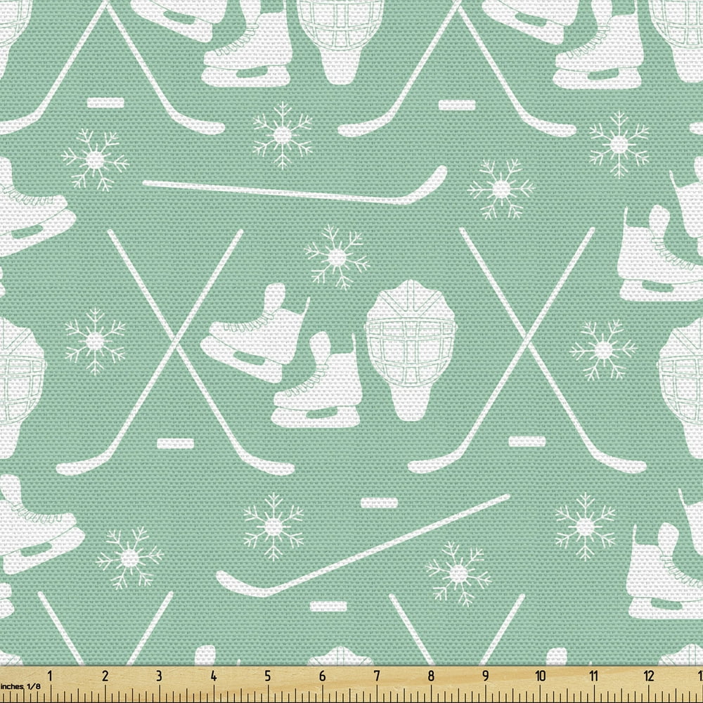 Ice Skates Fabric by the Yard, Pattern of Goalkeeper Hockey Stick