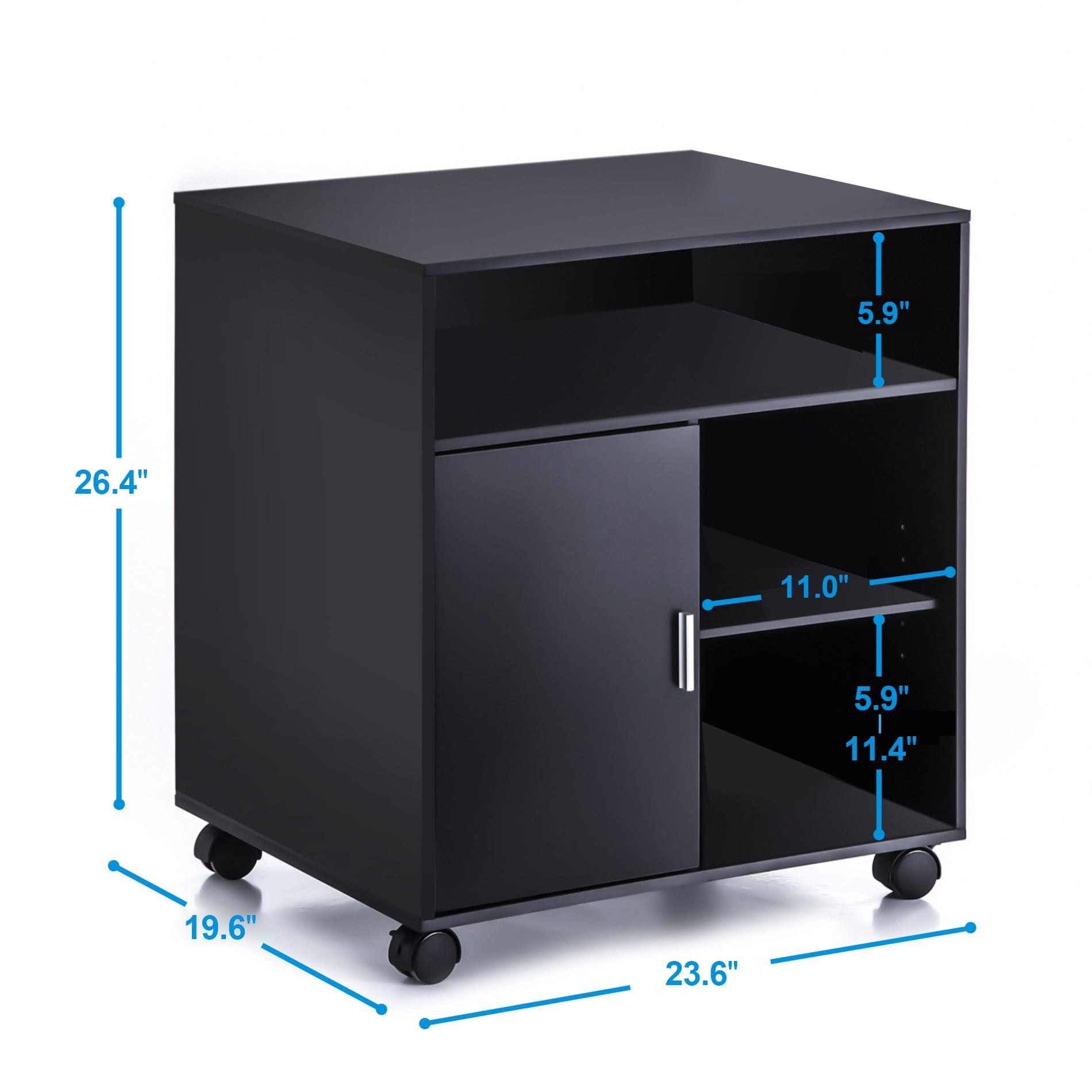 FITUEYES Printer Stand with Storage Adjustable Shelves, Wood Mobile Cart with Door, Rolling File Cabinet