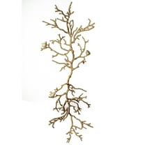 Benzara Branch Shape Aluminum Wall Decor with Gold Accented Four Birds, Silver