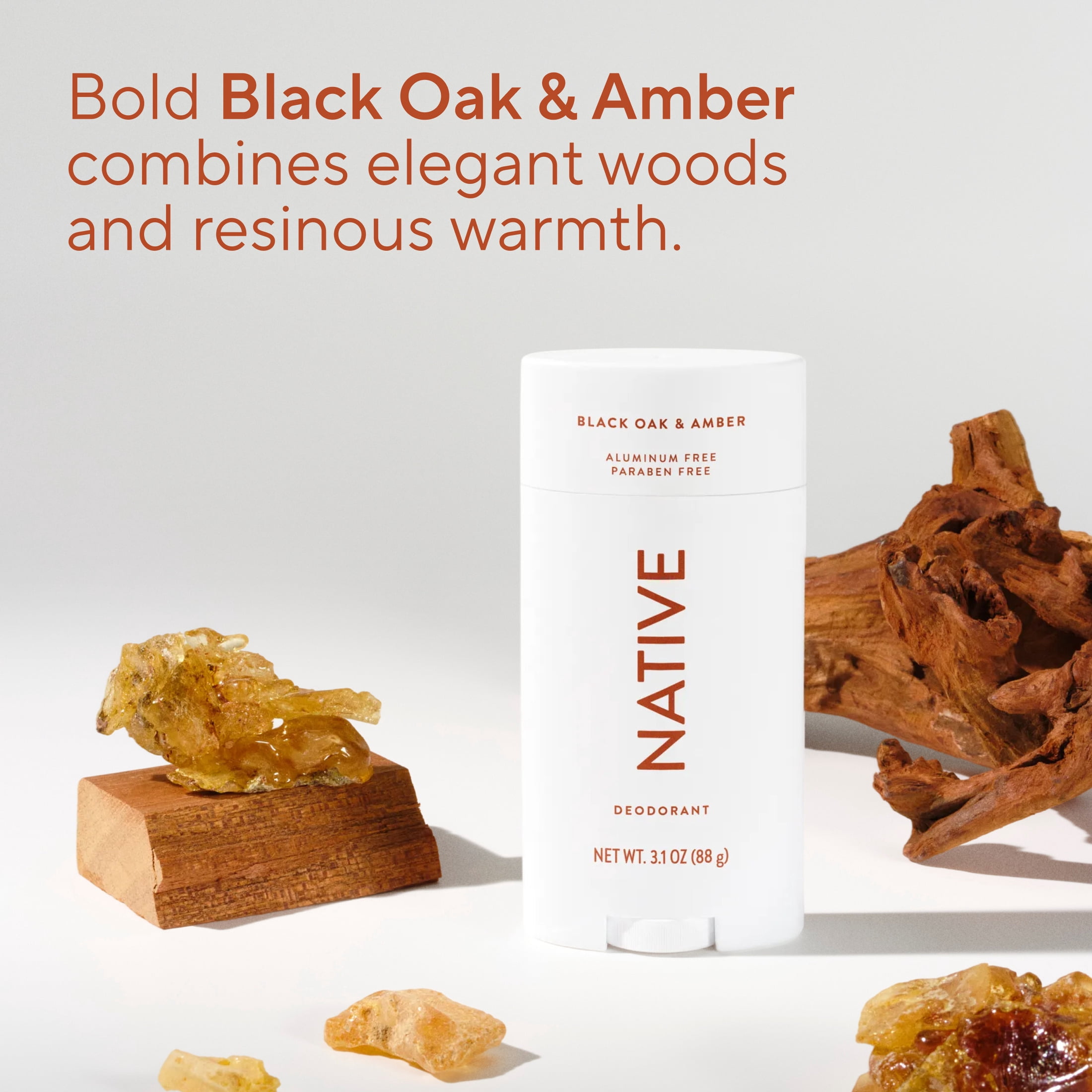 Native Aluminum Free Deodorant For Men, 72 Hour Deodorant, Black Oak & Amber, 3.1oz