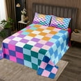 thumbnail image 2 of Erosebridal Rainbow Buffalo Grid Coverlet Set King, Dreamy Colorful Checkered Plaid Bedding Set 3-Piece, 2 of 5