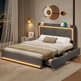 thumbnail image 4 of Afuhokles Queen Bed Frame with LED Lights Headboard and USB-C/A Charging Station, Upholstered Platform Bed with Storage Drawers, Dark Gray, 4 of 9