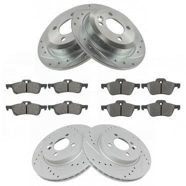 TRQ Front and Rear Performance Brake Pad & Rotor Kit Brake Pads Brake Rotors Set Semi-Metallic Premium G-Coated Fits Select 2002-2006 Mini Cooper