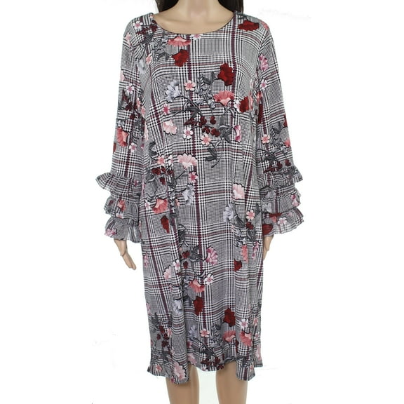 Womens Dress Plus Sheath Bell-Sleeve Floral 20W