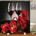 thumbnail image 2 of Shower Curtains Set Bathroom Curtain Toilet Seat Cover Bath Mat Carpet 3D Wine Glass Rose Digital Print Valentines Day Gift, 2 of 6