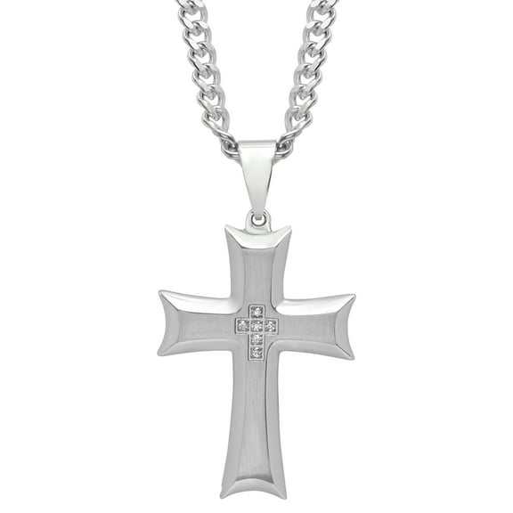 Men's Stainless Steel Diamond Accent Cross Pendant Necklace